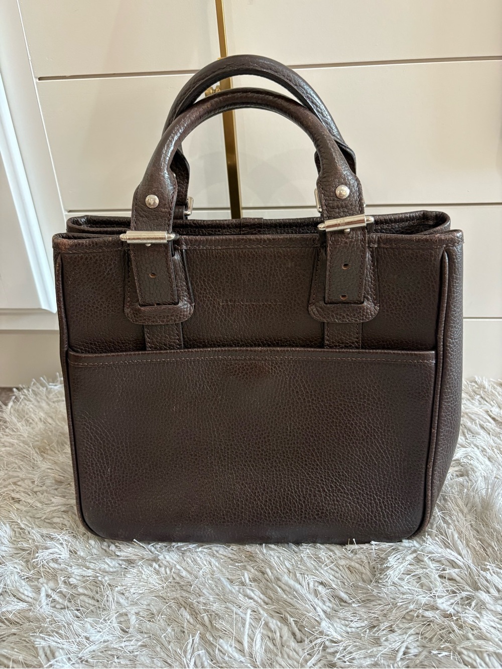 Vintage brown Burberry handbag silver tone hardware